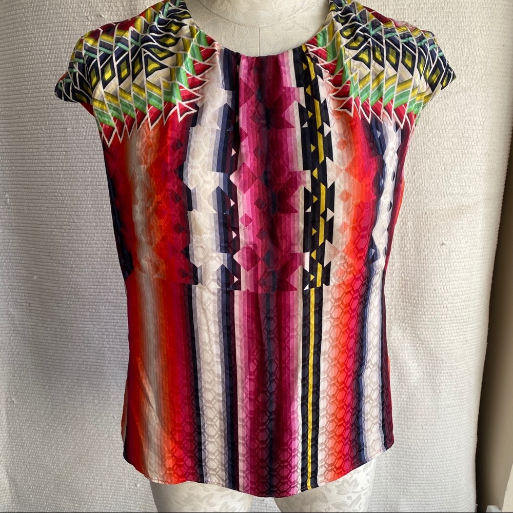 Peter Pilotto Silk Geometric Print Sleeveless Top - Picture 5 of 8